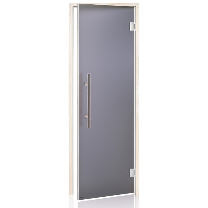 AD LUX stiklinės pirties durys, Matinis stiklas, 80 x 210, Drebulė, Matinė pilka