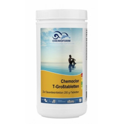 Lėto tirpimo chloras CHEMOCLOR T-Tabletės po 200 g, 1 kg  Lėto tirpimo chloras CHEMOCLOR T-Tabletės po 200 g, 1 kg