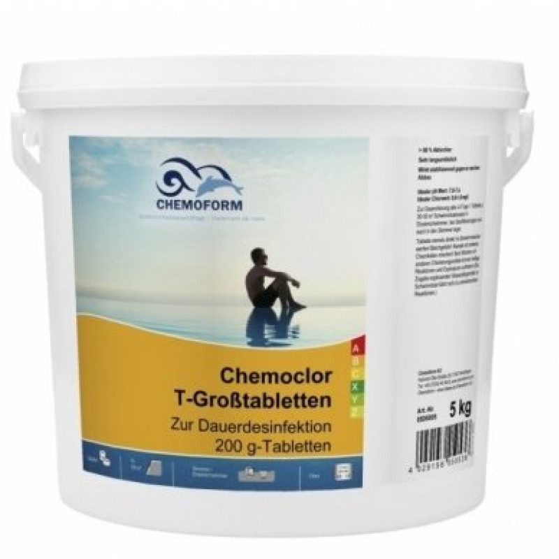 Lėto tirpimo chloras CHEMOCLOR T-Tabletės po 200 g, 5 kg Lėto tirpimo chloras CHEMOCLOR T-Tabletės po 200 g, 5 kg