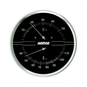 HARVIA termo-higrometras, apvalus, juodas