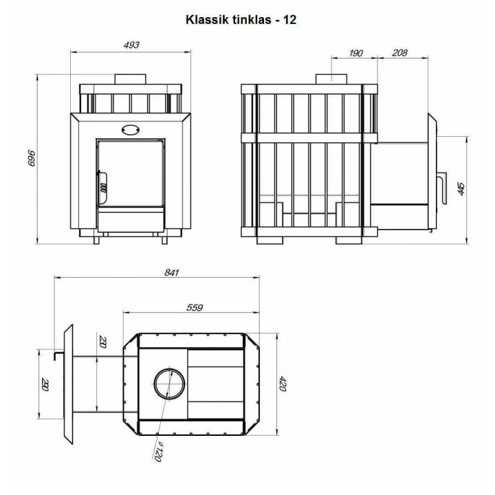 Malkinė pirties krosnelė - NOVA KLASSIK 12 su tinko apdaila, stiklinės durelės