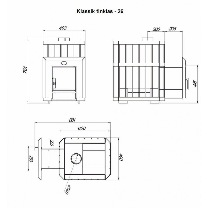 Malkinė pirties krosnelė - NOVA PANORAMA 26 su tinko apdaila