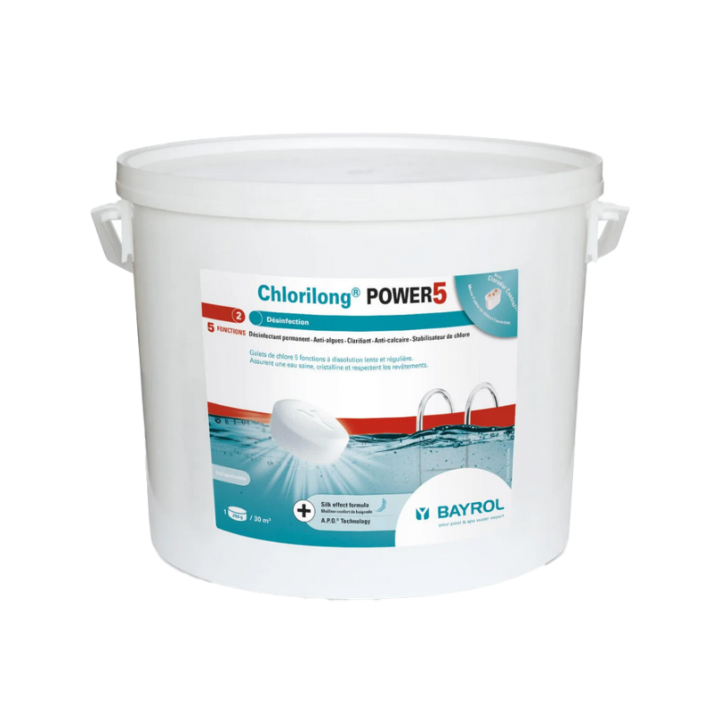 Lėto tirpimo daugiafunkcinės chloro tabletės Chlorilong Power 5, 5kg Lėto tirpimo daugiafunkcinės chloro tabletės Chlorilong Power 5, 5kg