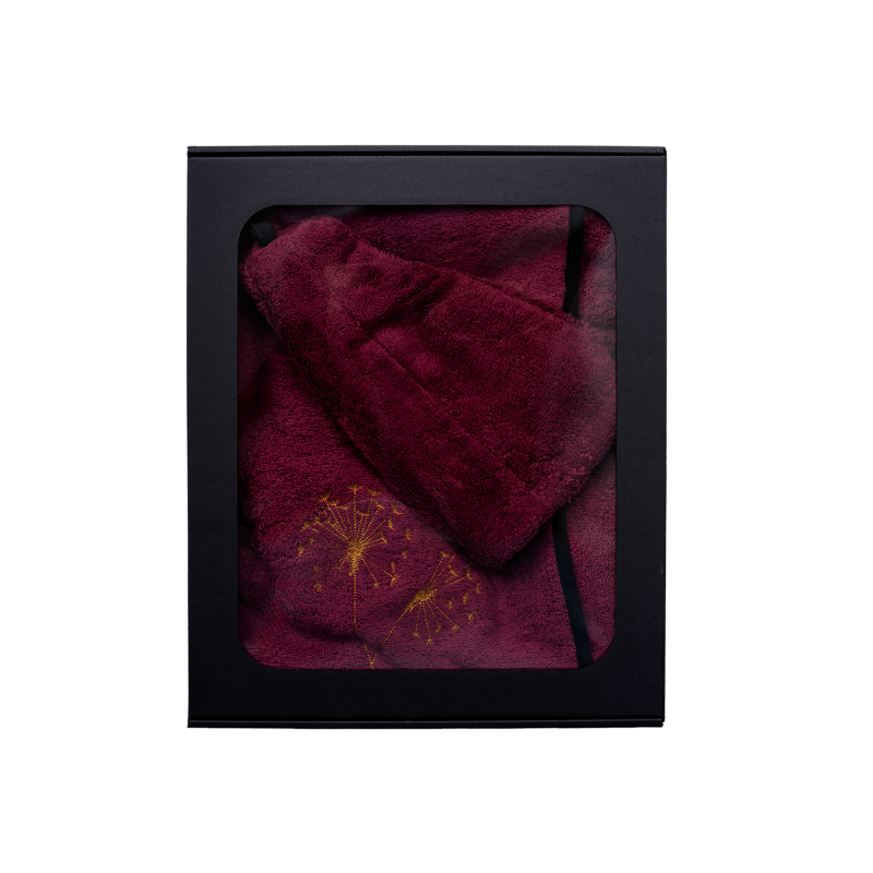 Dovanų rinkinys dovanų dėžutėje JAI. Moteriška pirties kepurė ir prijuostė - BORDO