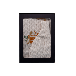 Dovanų rinkinys dovanų dėžutėje JAM. Vyriška pirties kepurė ir prijuostė - LININĖ, siuvinėta 