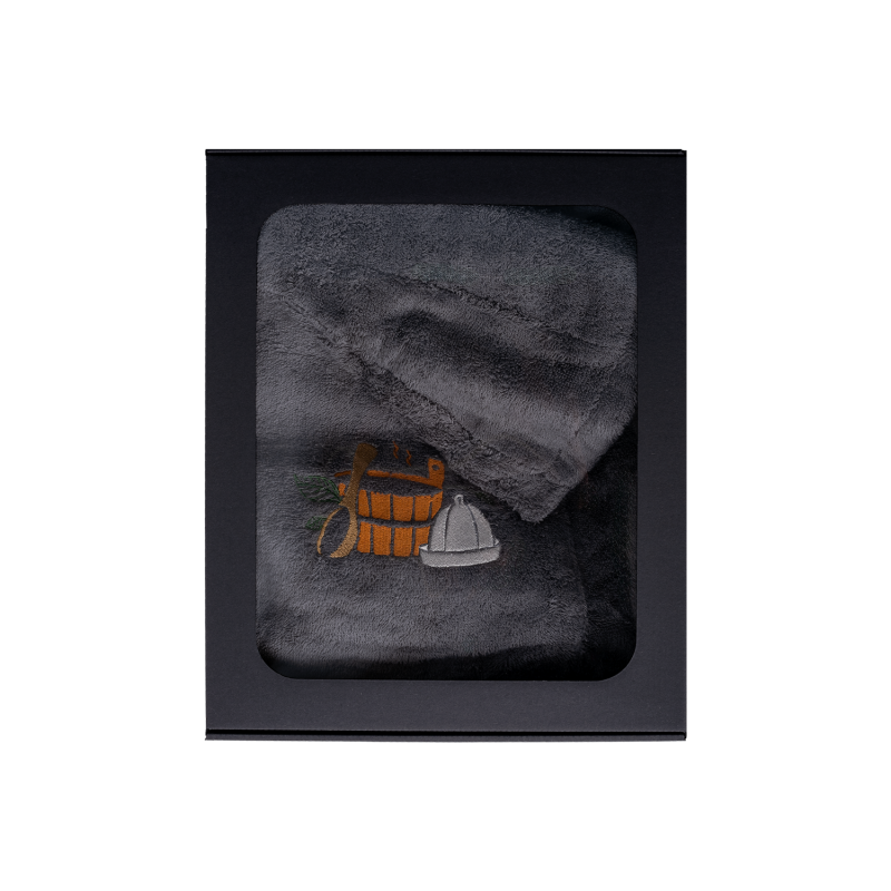 Dovanų rinkinys dovanų dėžutėje JAM. Vyriška pirties kepurė ir prijuostė - PILKA