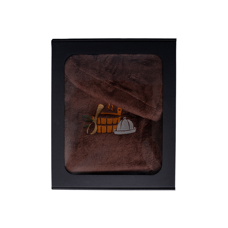 Dovanų rinkinys dovanų dėžutėje JAM. Vyriška pirties kepurė ir prijuostė - RUDA