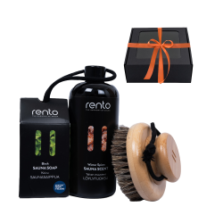 Dovanų rinkinys dovanų dėžutėje ŽIEMOS PRIESKONIAI. Kvapioji esencija, kūno šepetėlis ir muilas. 