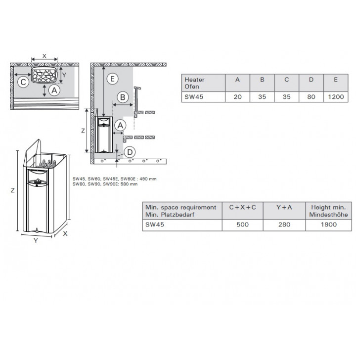 Elektrinė pirties krosnelė - HARVIA The Wall Black Steel SW45E 4.5 kW