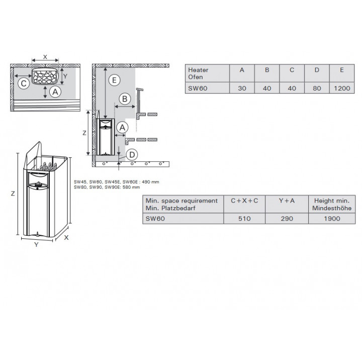 Elektrinė pirties krosnelė - HARVIA The Wall Black Steel SW60E 6 kW