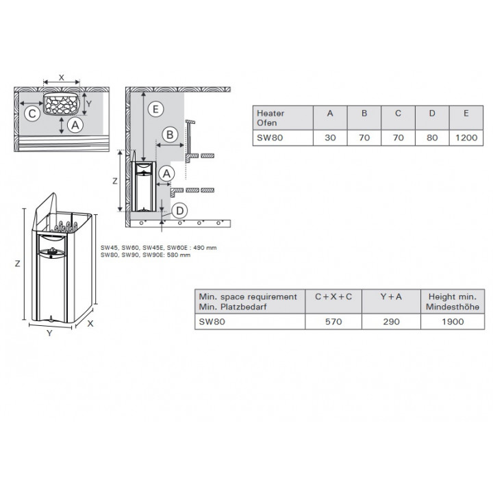 Elektrinė pirties krosnelė - HARVIA The Wall Black Steel SW80 8 kW