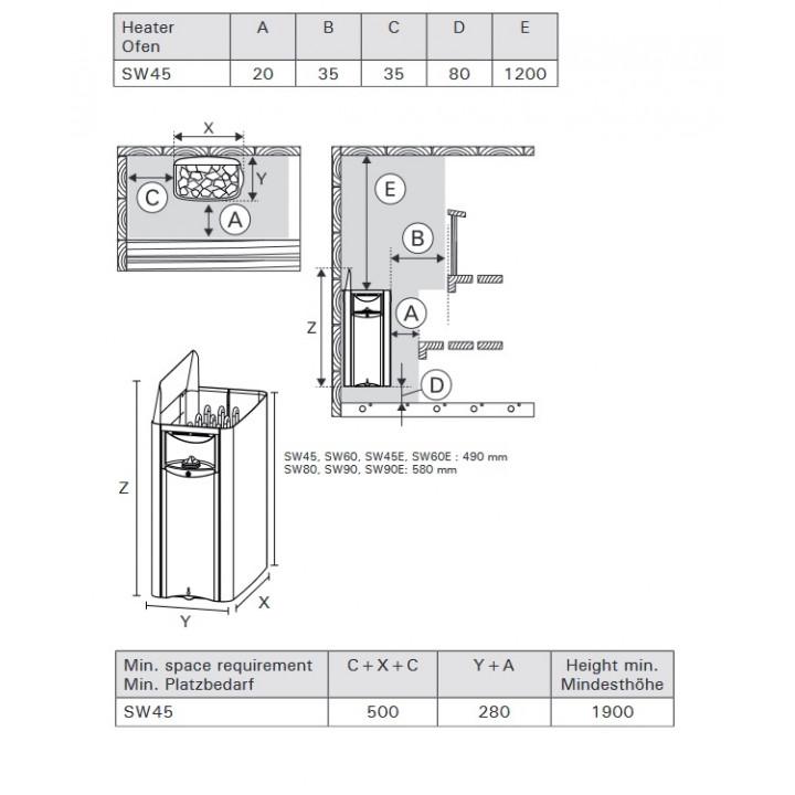 Elektrinė pirties krosnelė - HARVIA The Wall SW45E, 4,5 kW