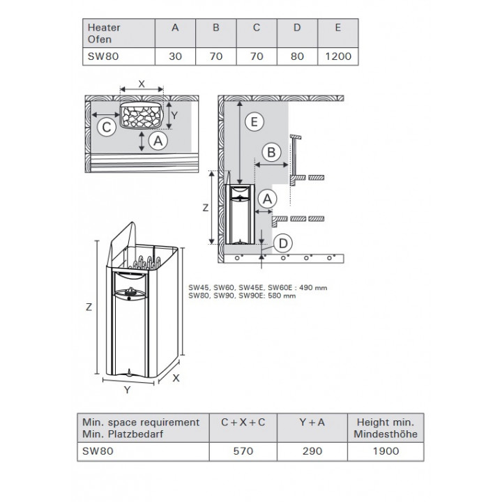 Elektrinė pirties krosnelė - HARVIA The Wall SW80 8,0 kW su mechaniniu valdymu
