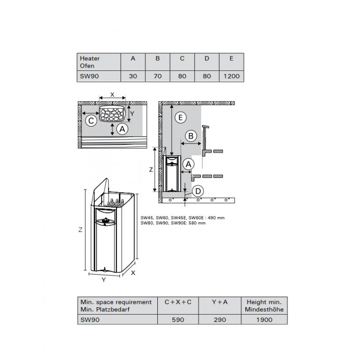 Elektrinė pirties krosnelė - HARVIA The Wall Black Steel SW90 9 kW