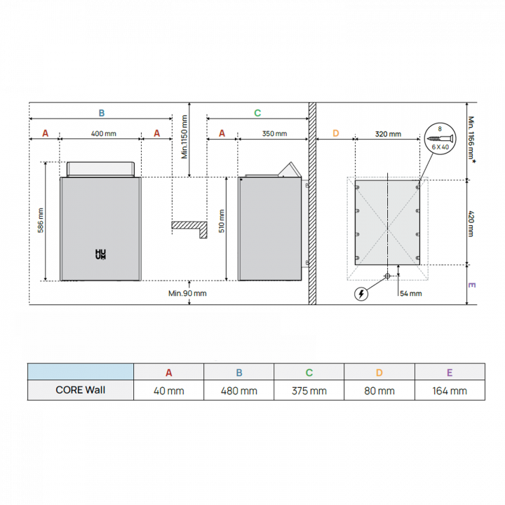 Elektrinė pirties krosnelė - HUUM Core Wall, juoda