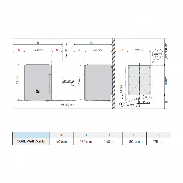 Elektrinė pirties krosnelė - HUUM Core Wall Combi, juoda