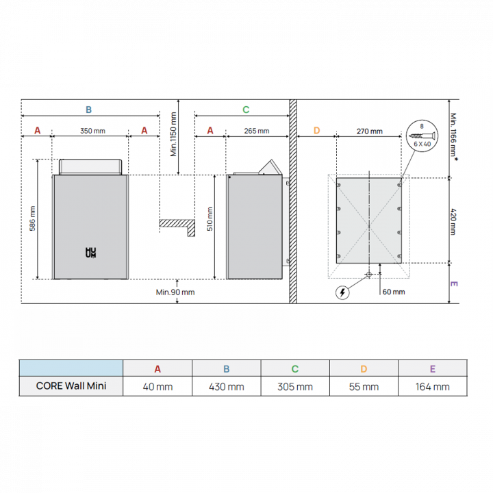 Elektrinė pirties krosnelė - HUUM Core Wall Mini Combi 4