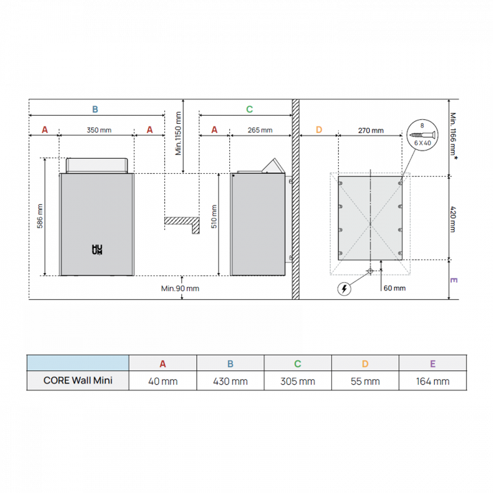 Elektrinė pirties krosnelė - HUUM Core Wall Mini, juoda