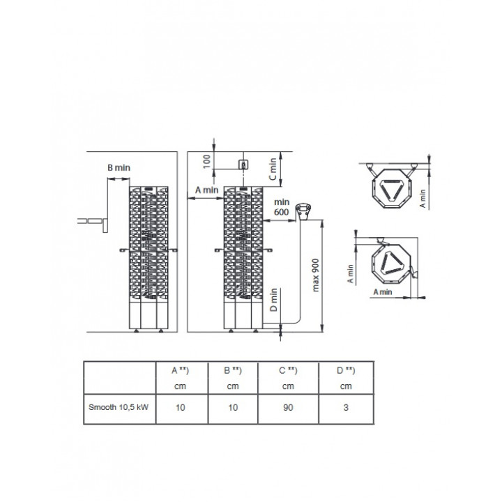 Elektrinė pirties krosnelė - NARVI SMOOTH 10.5 kW, juoda