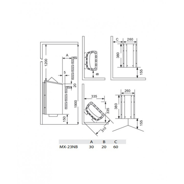 Elektrinė pirties krosnelė – SAWOTEC MINI X Corner, 2,3kW, su valdymo pultu