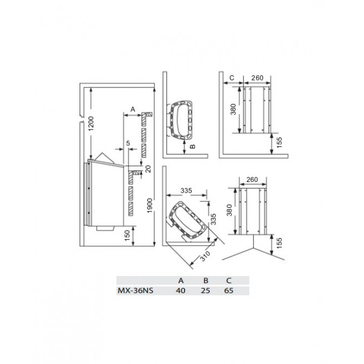 Elektrinė pirties krosnelė – SAWOTEC MINI X Corner, 3,6kW, be valdymo pulto