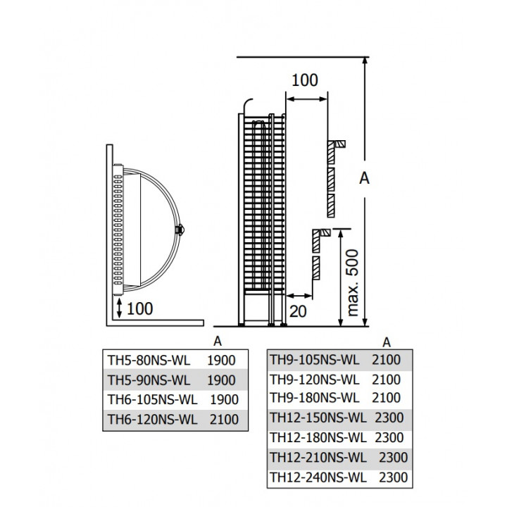 Elektrinė pirties krosnelė – SAWOTEC Tower Wall, be valdymo pulto 6 kW