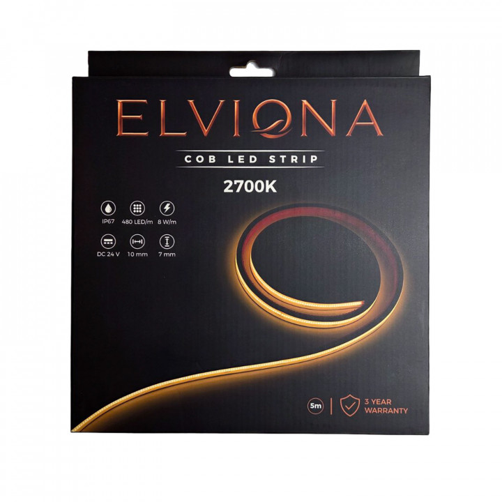 Elviona COB LED juosta pirčiai, 2700 K, 5 m