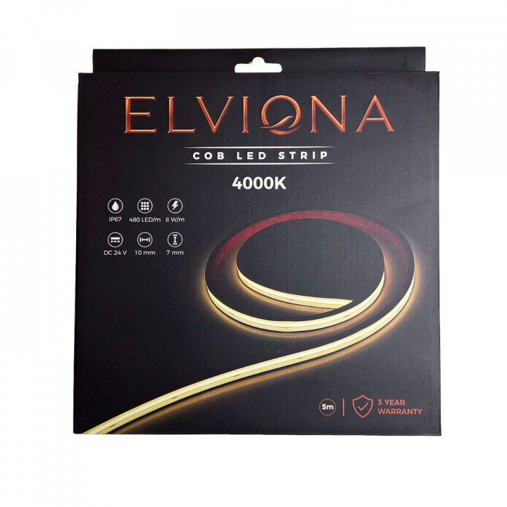 Elviona COB LED juosta pirčiai, 4000 K, 5 m