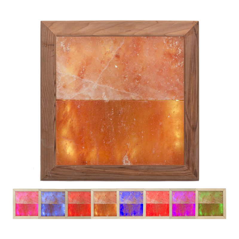 Himalajų druskos šviestuvas su LED spalvotu apšvietimu, kedro mediena