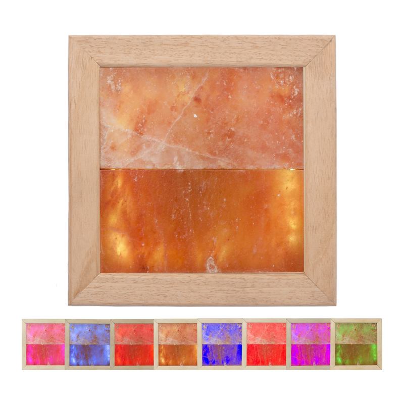 Himalajų druskos šviestuvas su LED spalvotu apšvietimu, abachi mediena