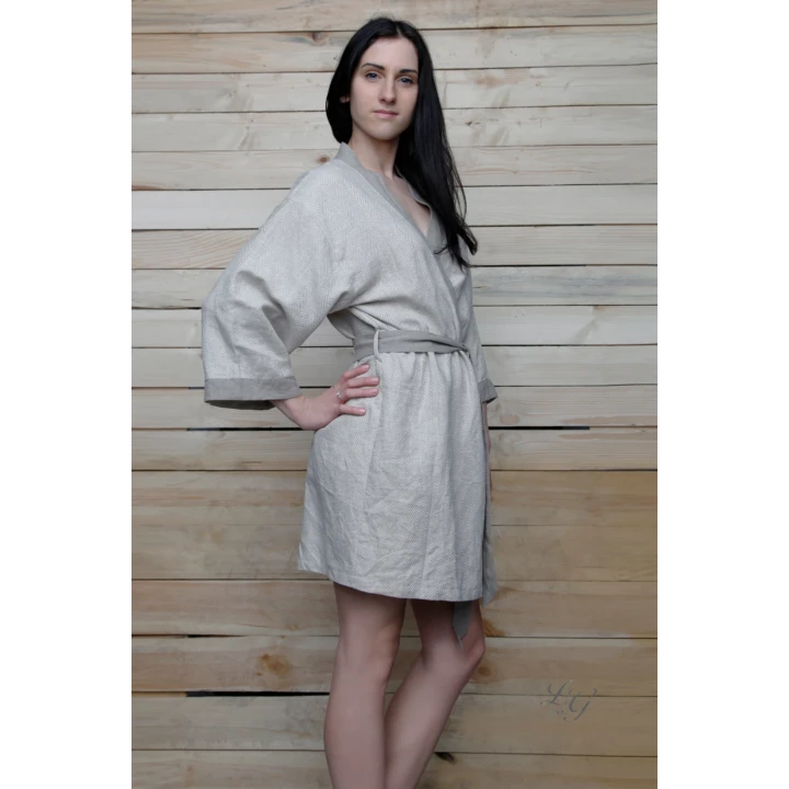 Rankų darbo lininis chalatas - kimono