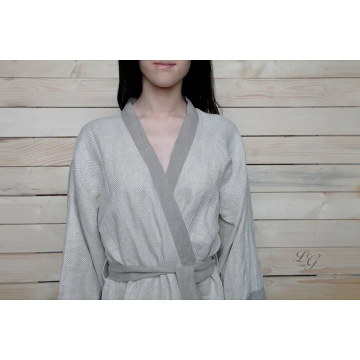 Rankų darbo lininis chalatas - kimono