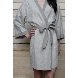 Rankų darbo lininis chalatas - kimono  Rankų darbo lininis chalatas - kimono