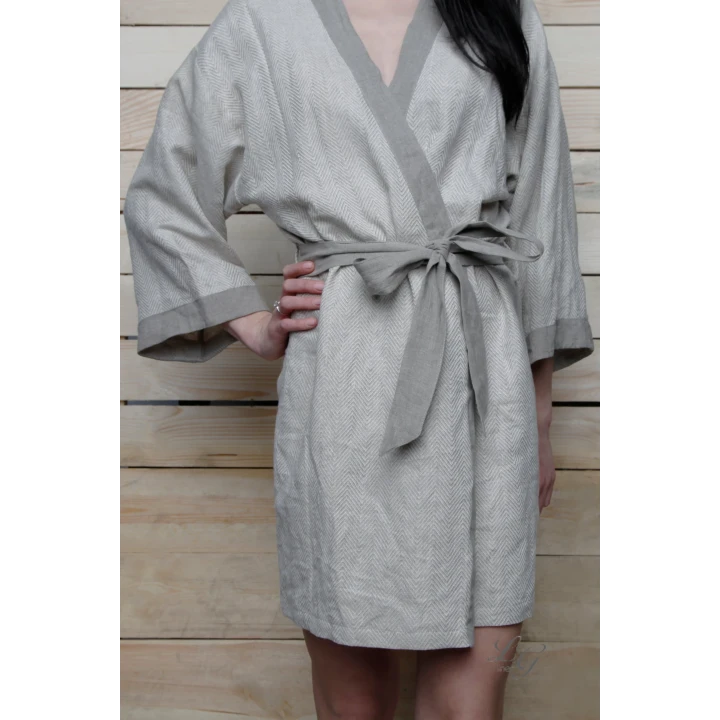Rankų darbo lininis chalatas - kimono