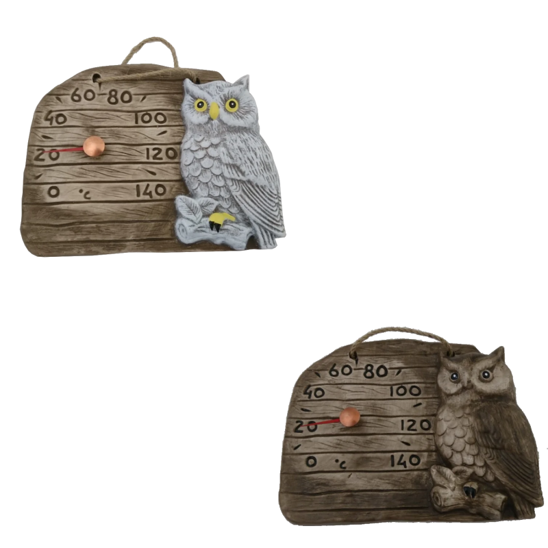 Keraminis pirties termometras - pelėda ant šakos