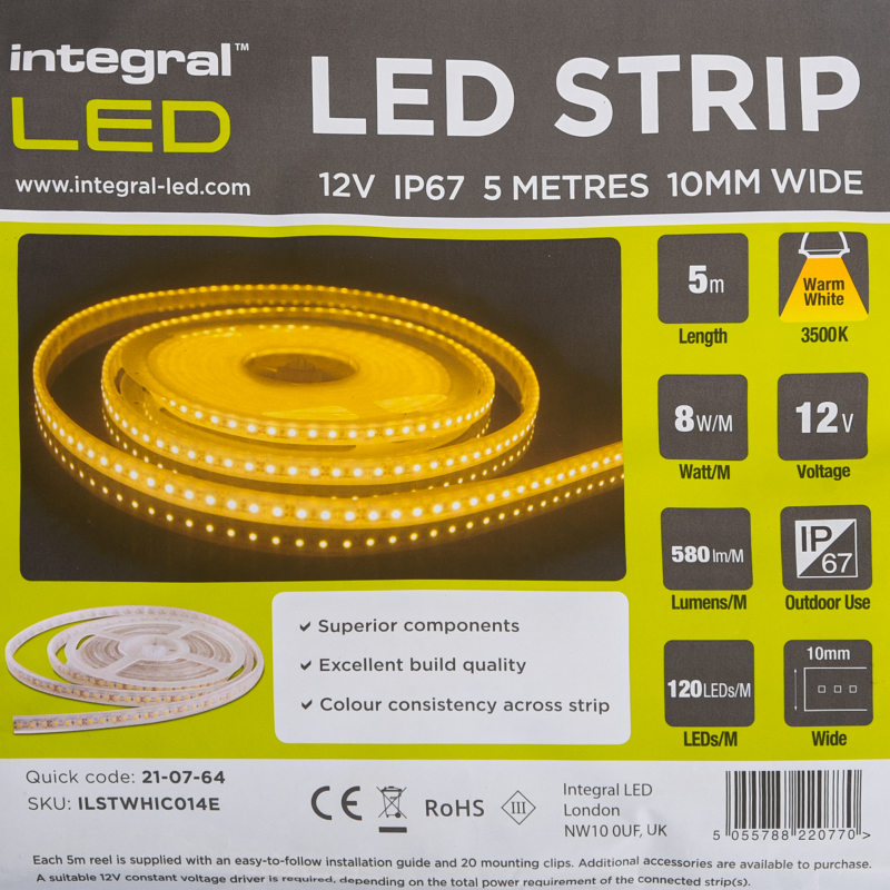 Šiltos baltos spalvos apšvietimas LED 12V