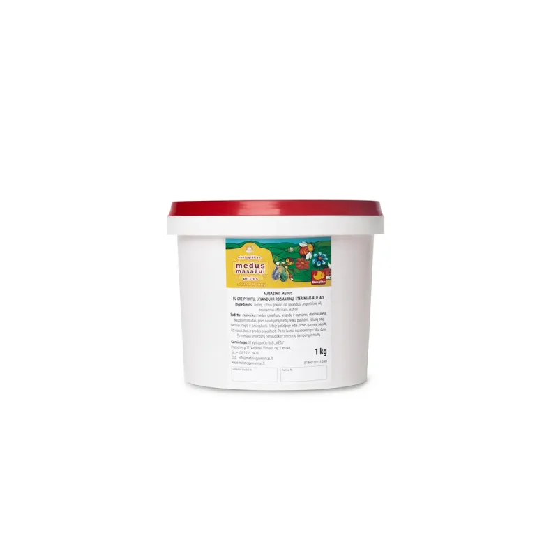 Regeneruojantis MASAŽINIS MEDUS su greipfrutų, levandų, rozmarinų eteriniais aliejais, 1 kg Regeneruojantis MASAŽINIS MEDUS su greipfrutų, levandų, rozmarinų eteriniais aliejais, 1 kg