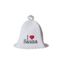 Pirties kepurė - I love sauna, balta - 0 Pirties kepurė - I love sauna, balta - 0
