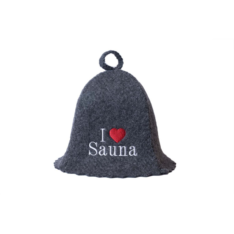 Pirties kepurė - I love sauna, pilka Pirties kepurė - I love sauna, pilka