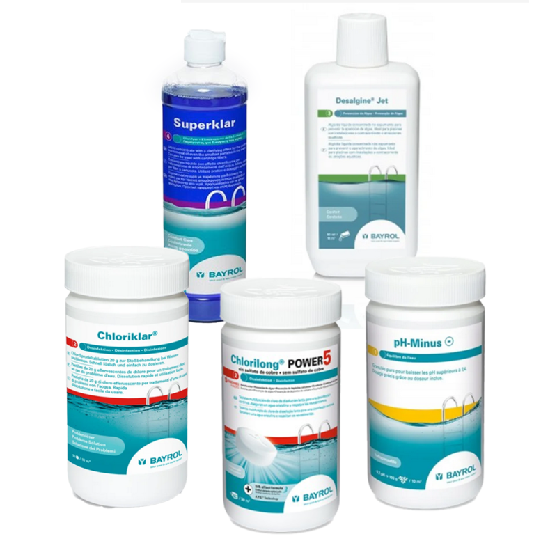 Priežiūros rinkinys baseinams su kasetiniu filtru, su chloru Priežiūros rinkinys baseinams su kasetiniu filtru, su chloru