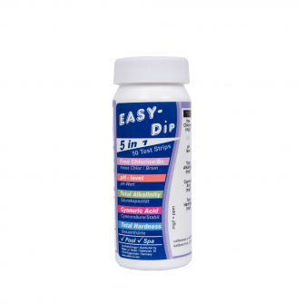 Vandens testavimo juostelės Easy-Dip 5 in 1, PH/CL/BR/Stabilizatorius/Šarmingumui/Kietumui tirti