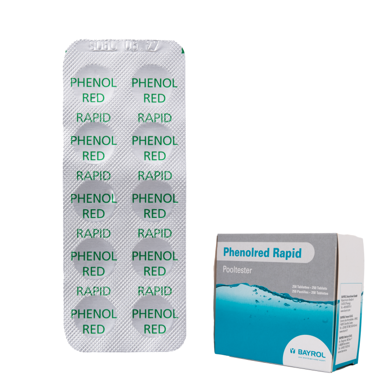 Vandens testavimo tabletės Phenolred Rapid, pH nustatymui, 10 tablečių Vandens testavimo tabletės Phenolred Rapid, pH nustatymui, 10 tablečių