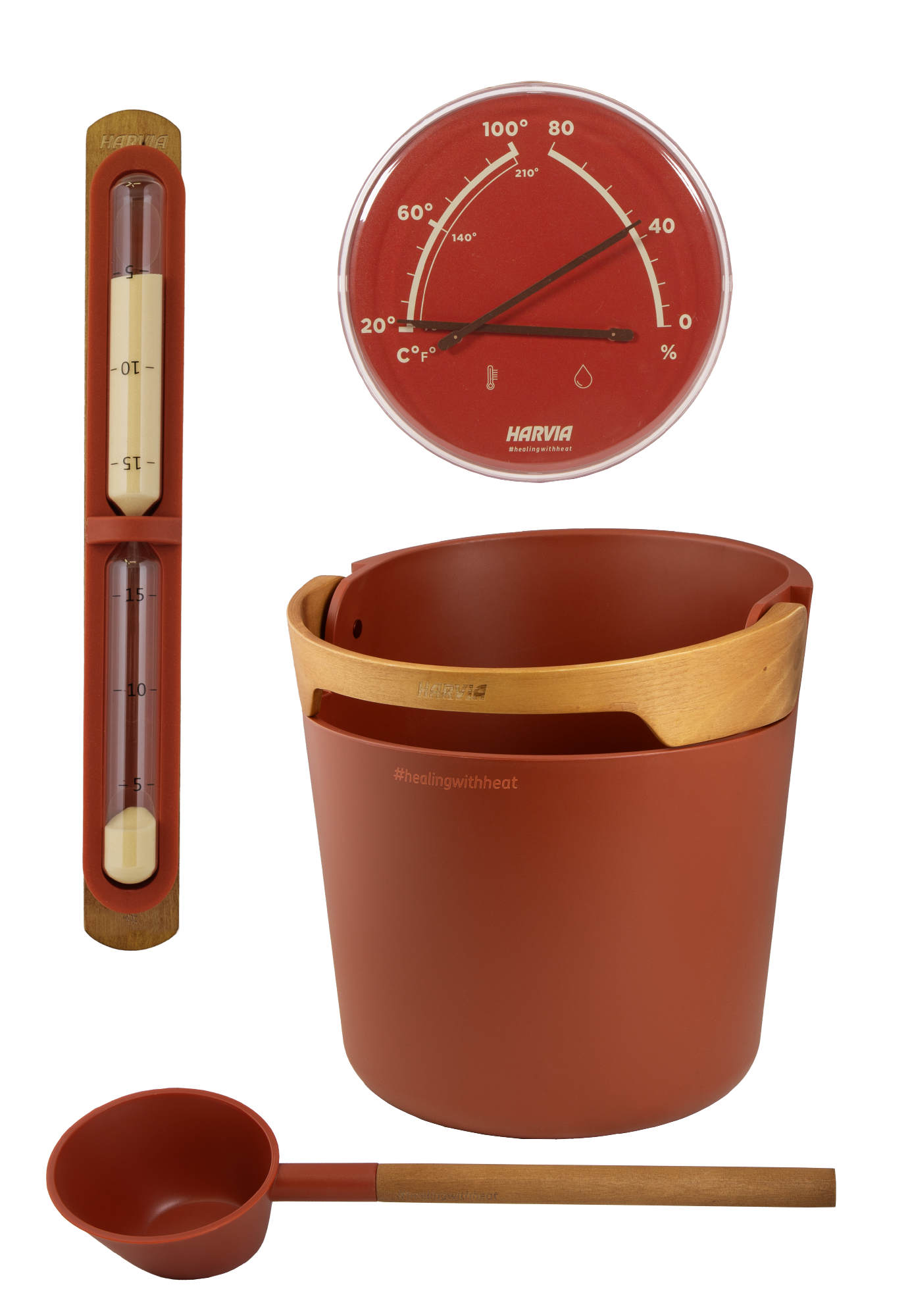 HARVIA sauna bucket, hygrometer and sand timer set