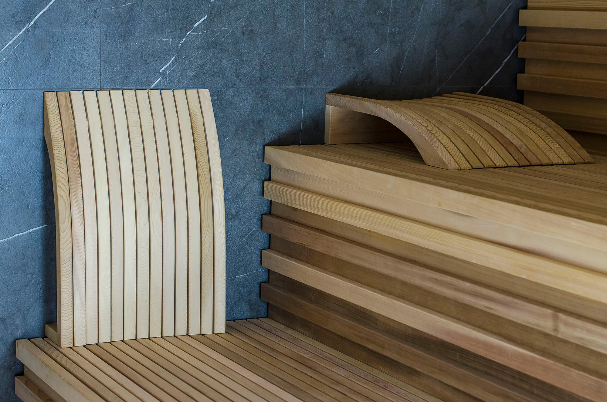 sauna backrest and headrest in use