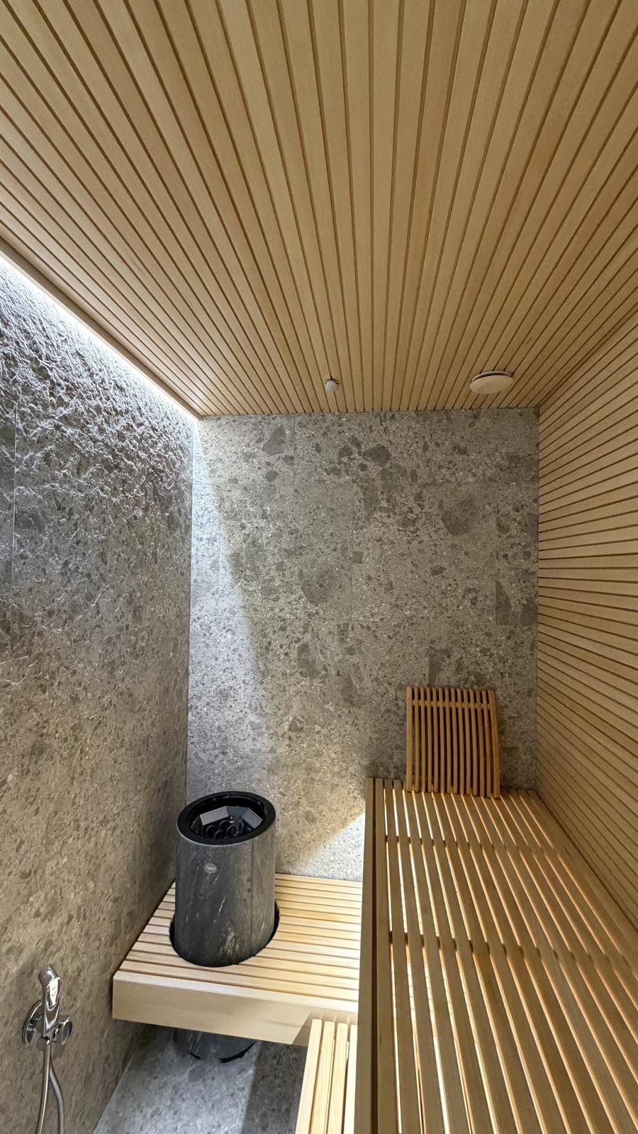 Sauna su medžio ir akmens apdaila